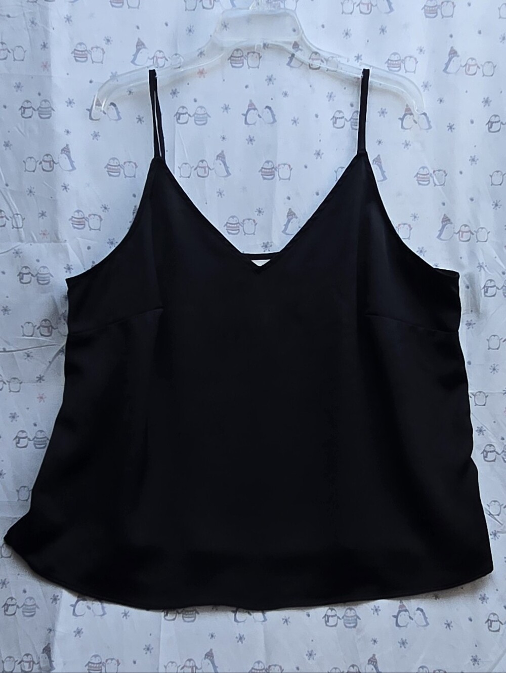 A New Day Black Smooth Satin V-Neck Adjustable Spaghetti Strap Camisole. XXL